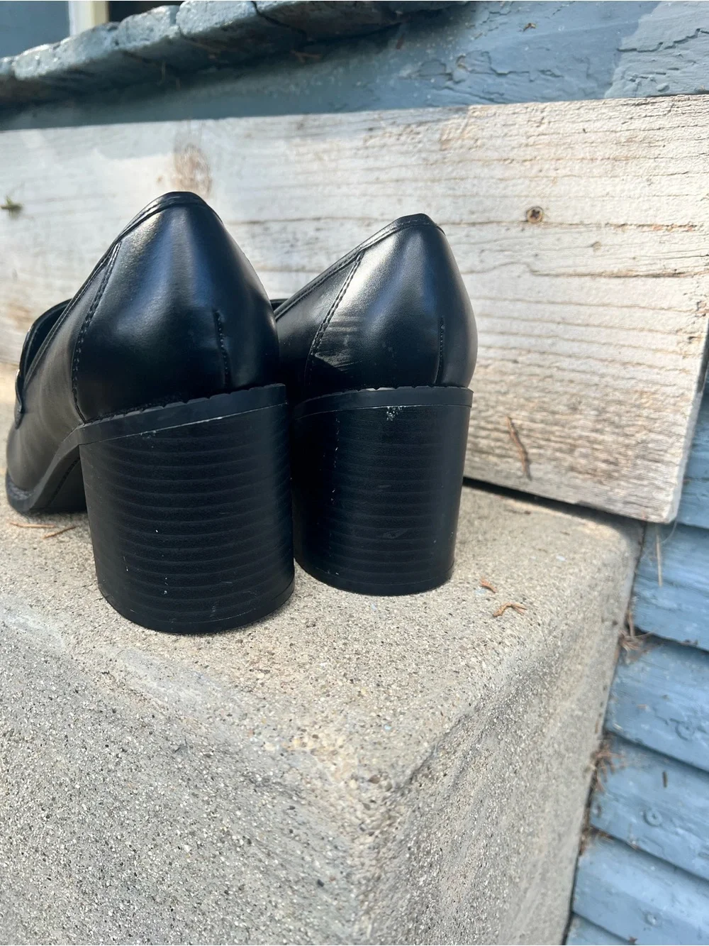Marc Fisher Black Horsebit Heeled Chunky Block Loafers Preppy Casual Career 7M